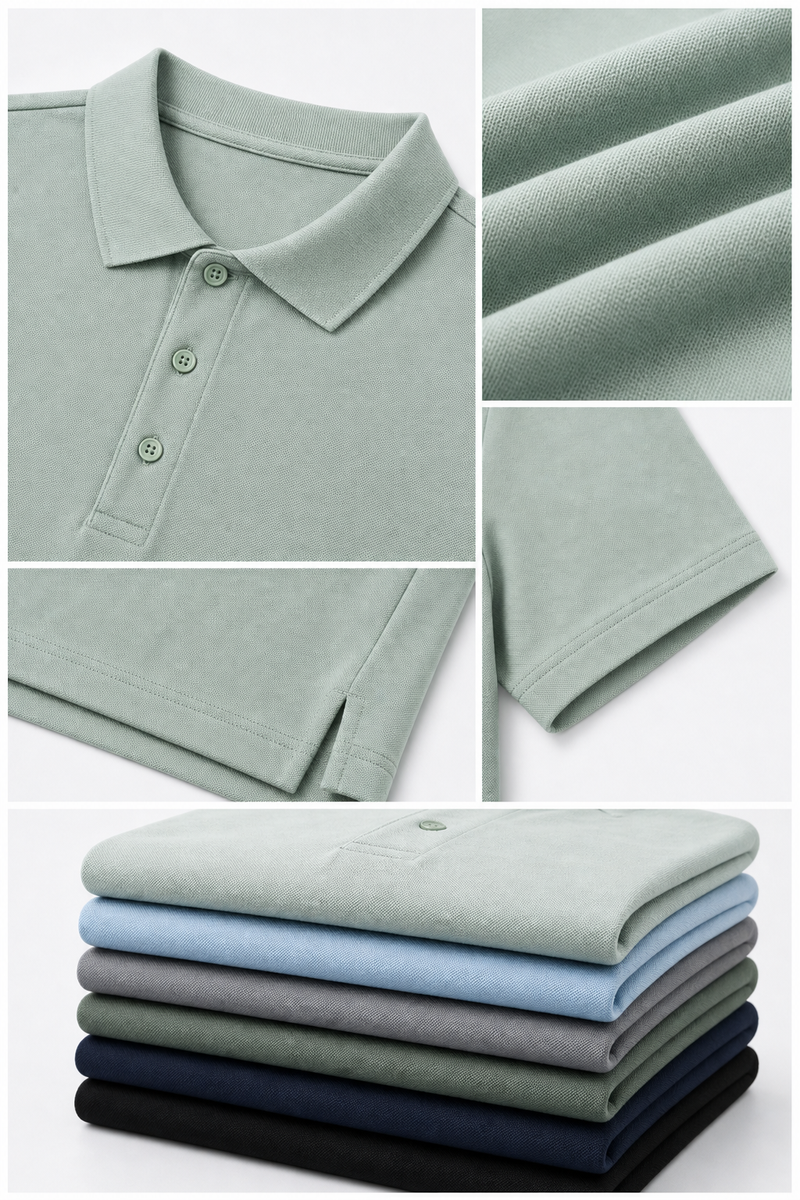 Collar, Placket, and Color Details SD-P5 mercerized cotton polo collar placket fabric and color details