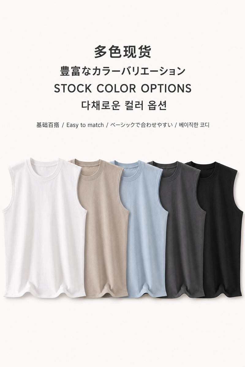 多色在庫 220gコットンノースリーブ多色在庫